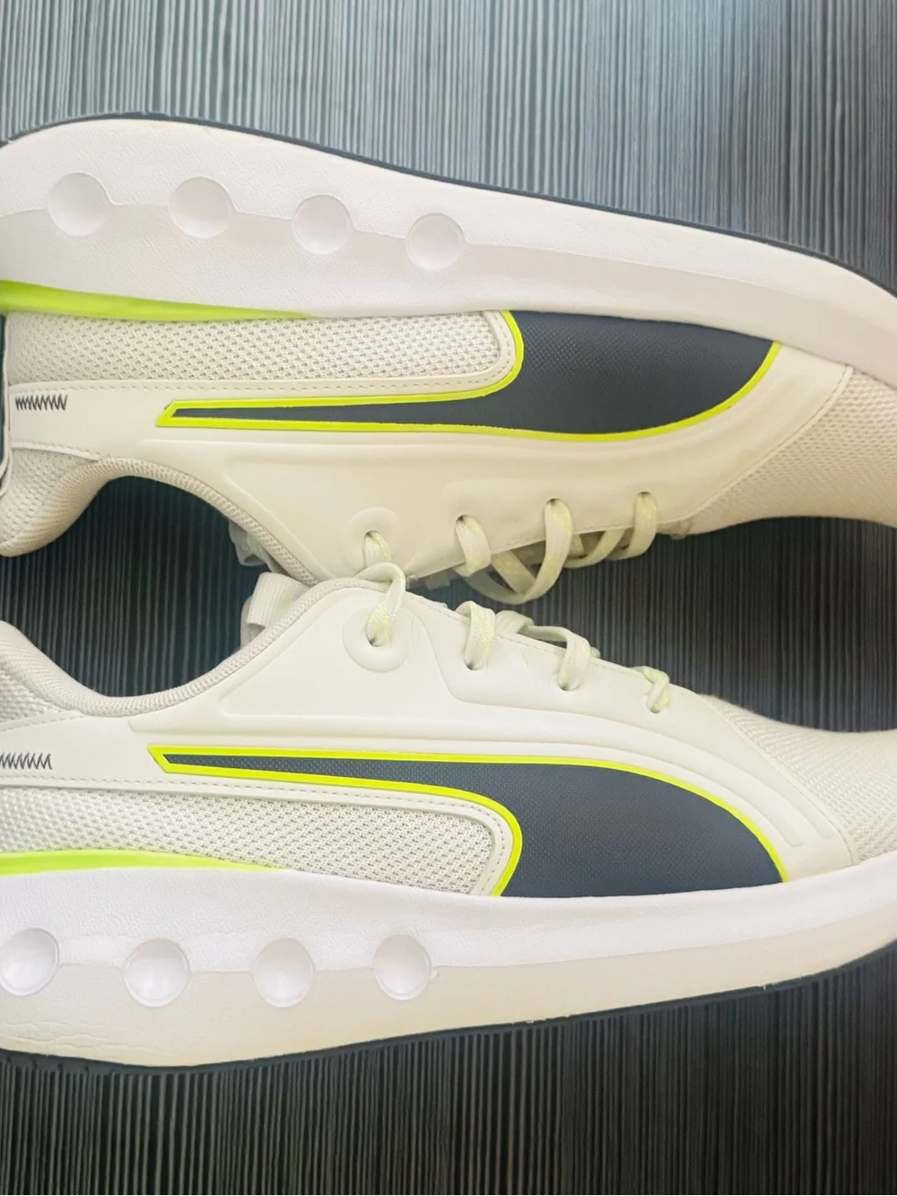 Puma Off-White Athletic Sneakers with Lime Highlights